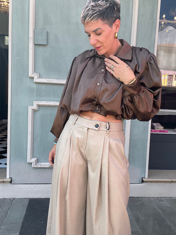 CAMICIA CROP MARRONE