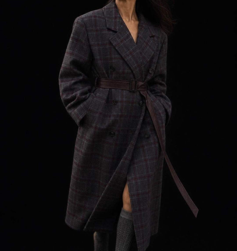 CAPPOTTO QUADRI GRIGIO & BORDEAUX