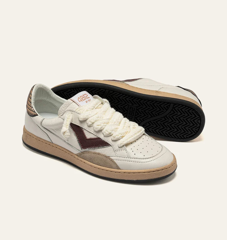 4B12 PLAYNEW IN PELLE BIANCA E BORDEAUX
