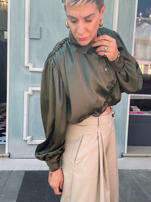 CAMICIA CROP VERDE BOSCO
