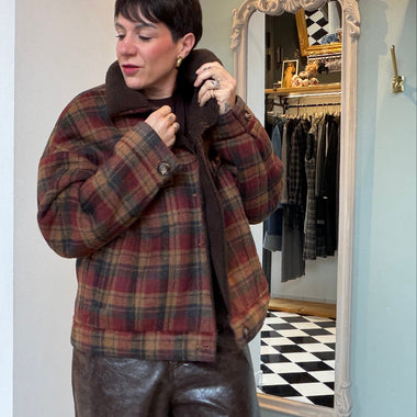 CAPPOTTINO A QUADRI CON ECO PELLICCIA