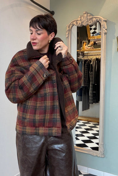 CAPPOTTINO A QUADRI CON ECO PELLICCIA