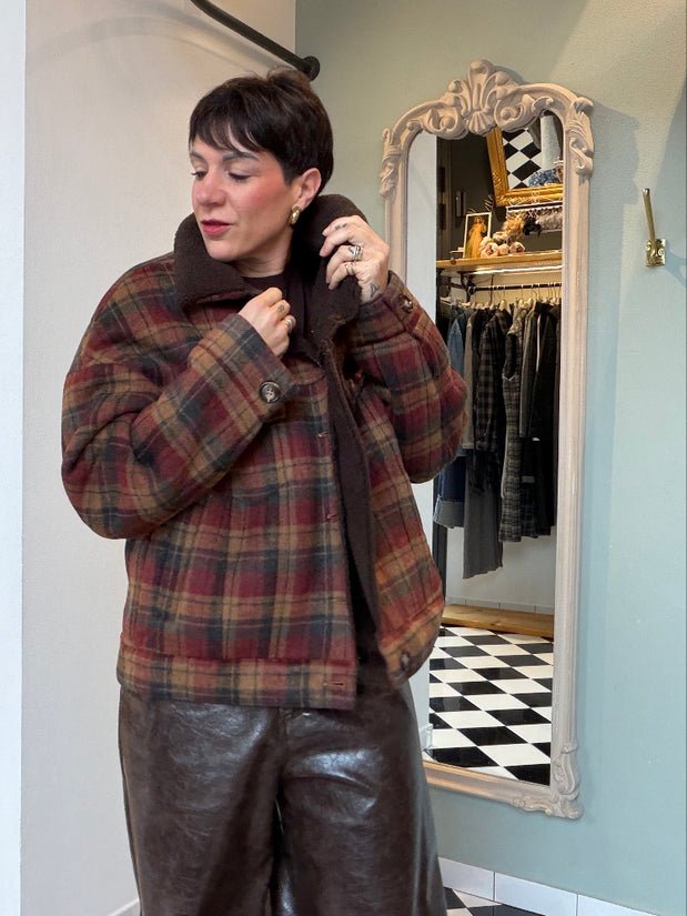 CAPPOTTINO A QUADRI CON ECO PELLICCIA