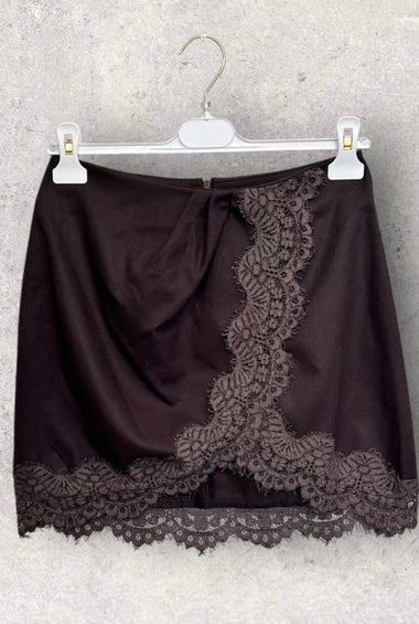 MINIGONNA MARRONE CON PIZZO