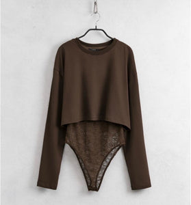 BODY CON PIZZO MARRONE