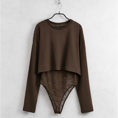 BODY CON PIZZO MARRONE