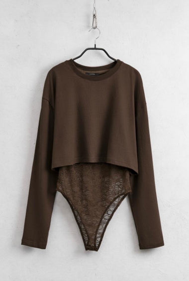 BODY CON PIZZO MARRONE