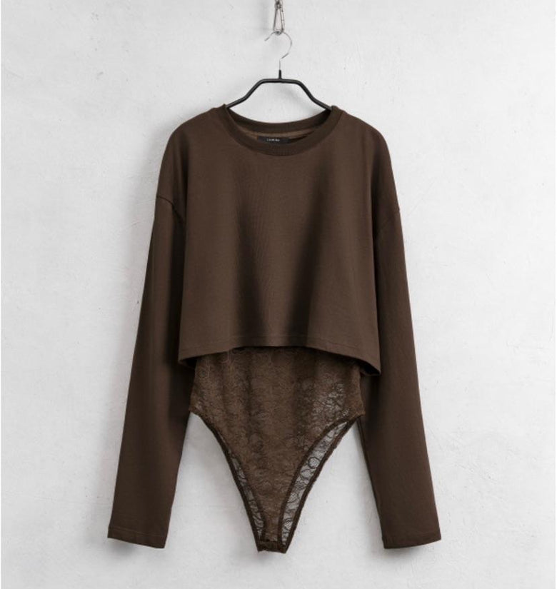 BODY CON PIZZO MARRONE