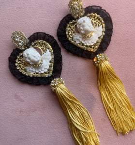 Orecchini cuore con angelo e frange oro ✨
