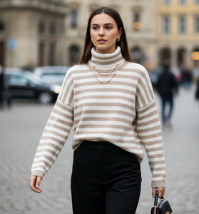 MAGLIONE COLLO ALTO RIGHE