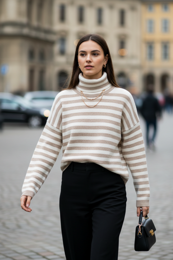 MAGLIONE COLLO ALTO RIGHE