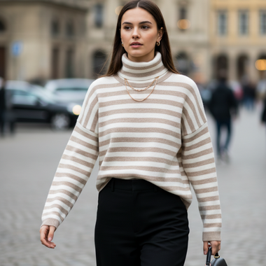 MAGLIONE COLLO ALTO RIGHE