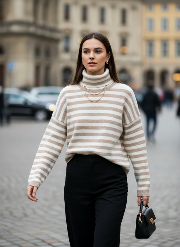 MAGLIONE COLLO ALTO RIGHE