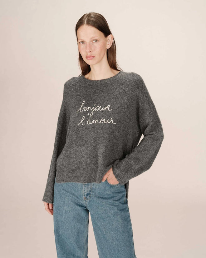 MAGLIONE OVERSIZE RICAMATO ANTRACITE