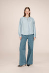 BLUSA OVERSIZE IN VELLUTO CIELO