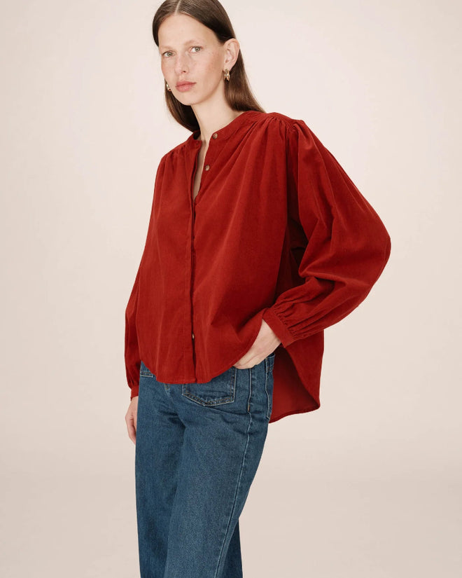 BLUSA OVERSIZE IN VELLUTO TERRA COTTA