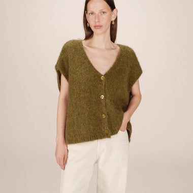 CARDIGAN SMANICATO OLIVA