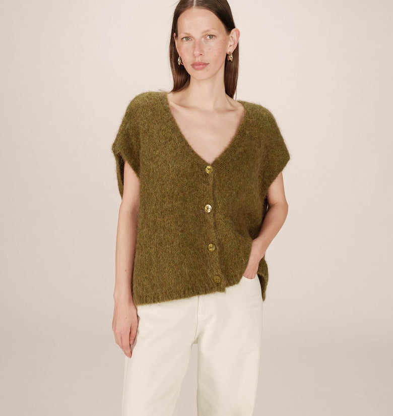 CARDIGAN SMANICATO OLIVA