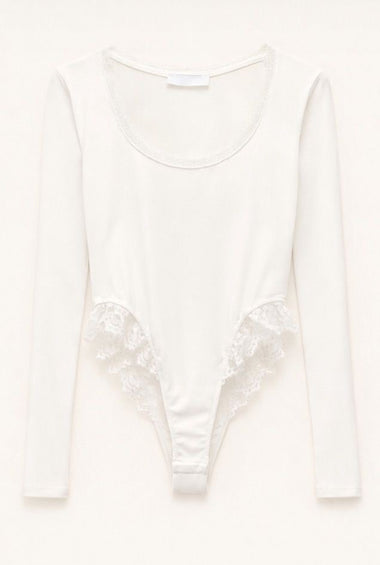 BODY IN COTONE CON PIZZO