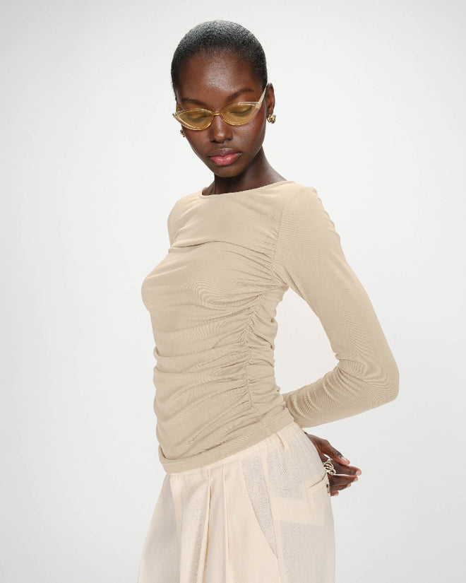 MAGLIA BASICA DRAPPEGGIATA SABBIA