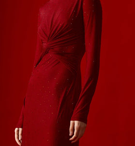 Abito lungo con strass rosso