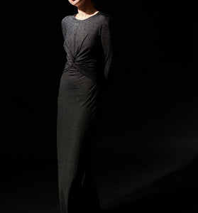 Abito lungo con strass nero