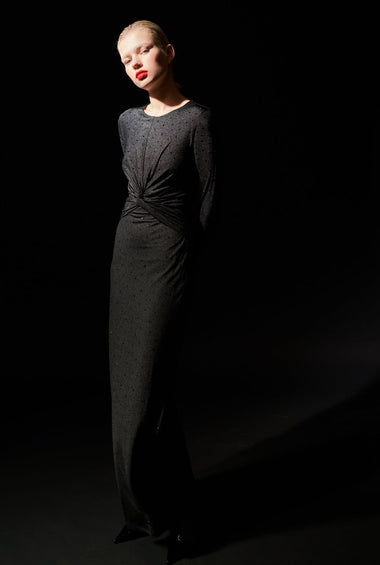 Abito lungo con strass nero