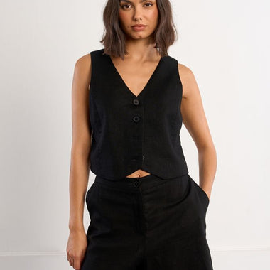 GILET DI LINO BLACK
