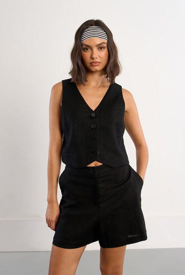GILET DI LINO BLACK
