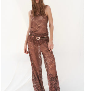 Pantalone gamba larga pizzo marrone