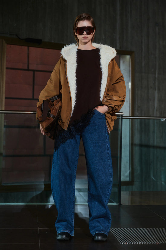 T-SHIRT MARRONE PIZZO