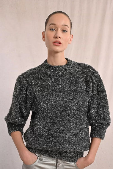 PULLOVER ARGENTO SPALLE ARRICCIATE