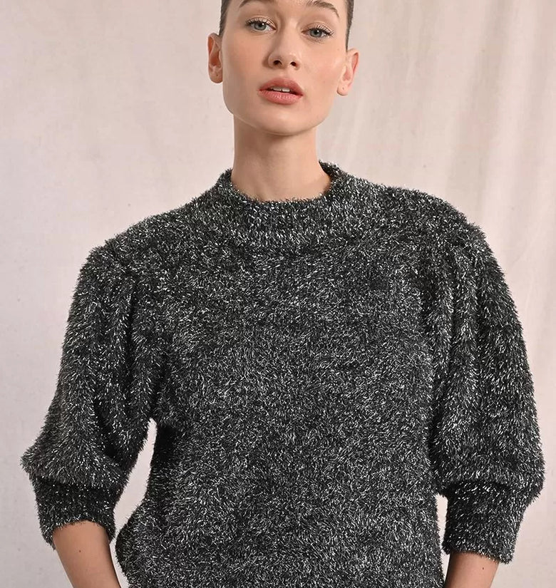PULLOVER ARGENTO SPALLE ARRICCIATE